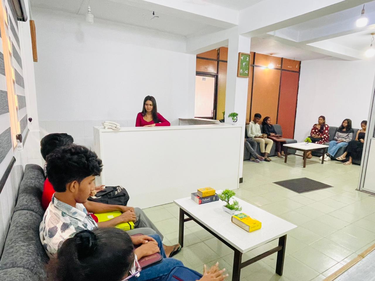 Reception area with students