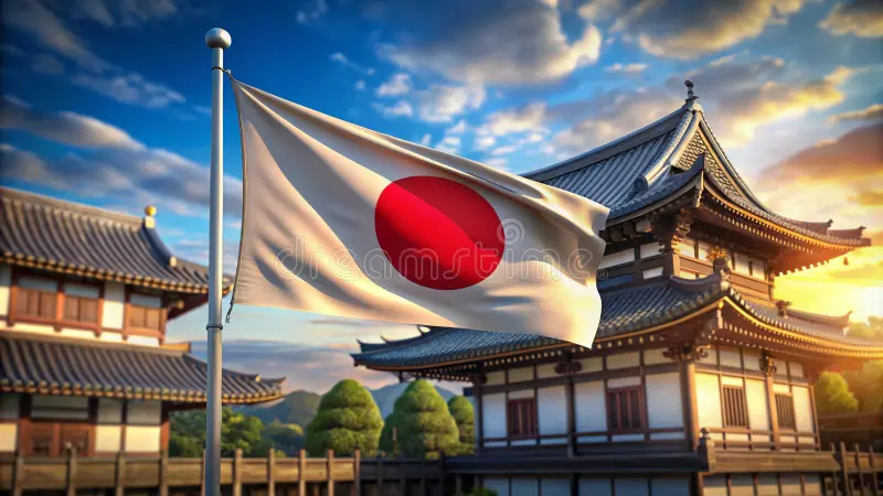 Japanese flag with temple