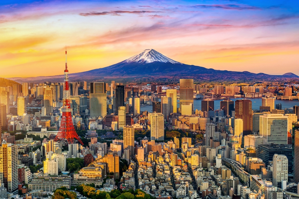 Tokyo cityscape with Mount Fuji